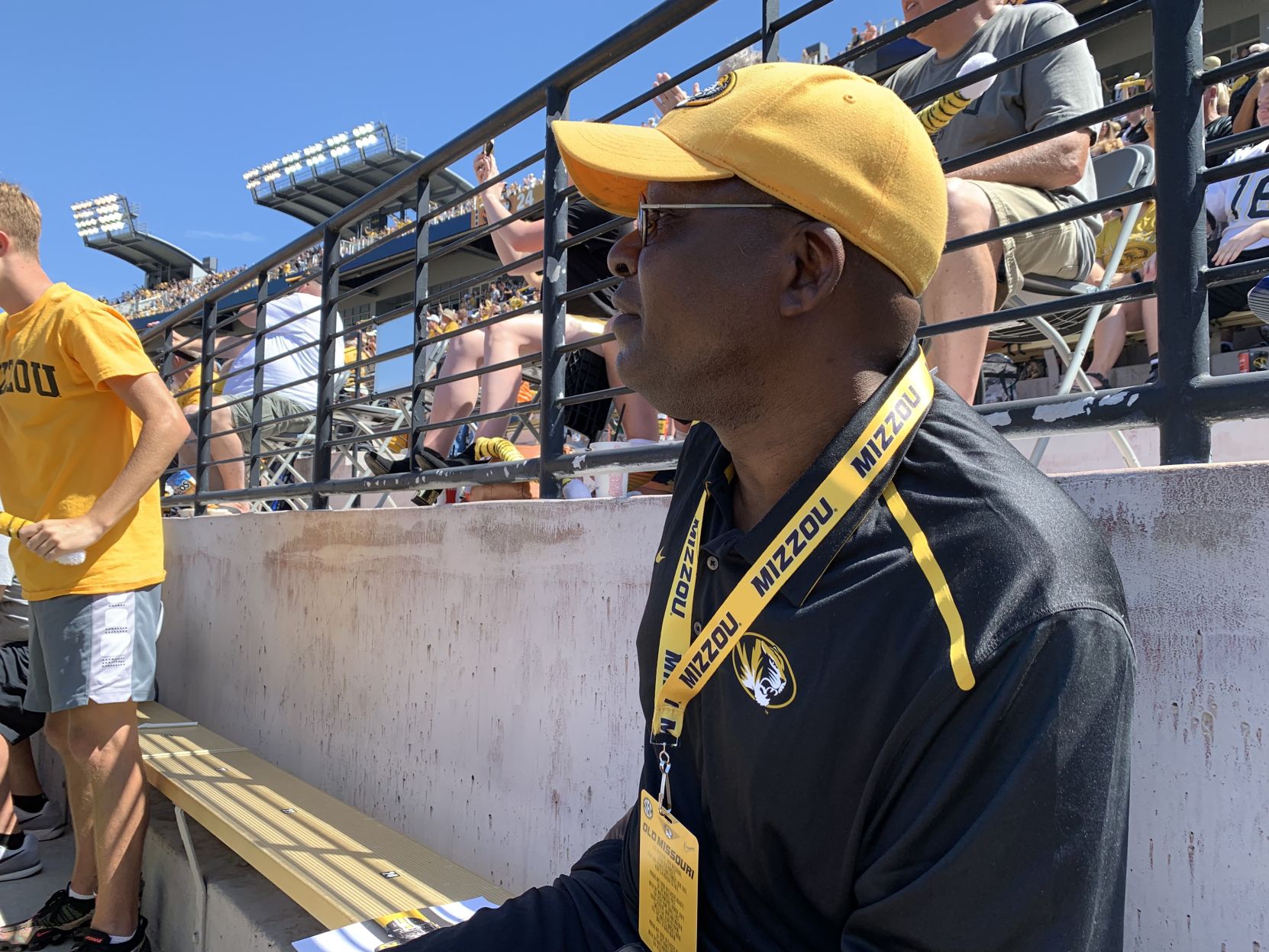 Albert Okwuegbunam Sr. watches Missouri and West Virginia intently